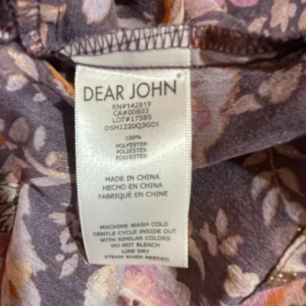 Dear John Malia Top Golden Iris Floral Multi Flowy Boho Semi Sheer Size S
